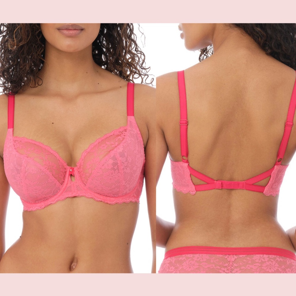 NWT $62 Freya [‎ 30G US ] Offbeat Underwire Plunge Bra in Hot Pink